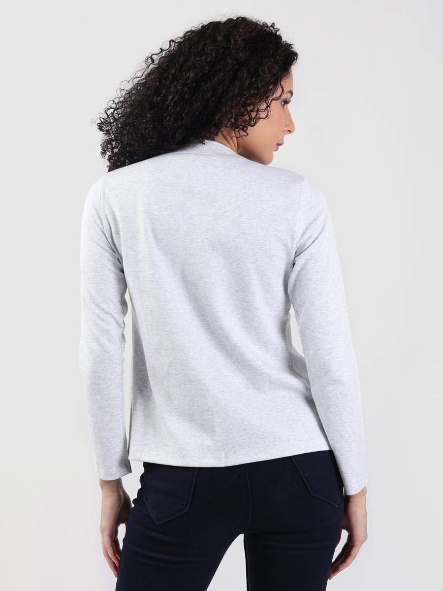 WHITE MELANGE FRONT OPEN BLAZER-4