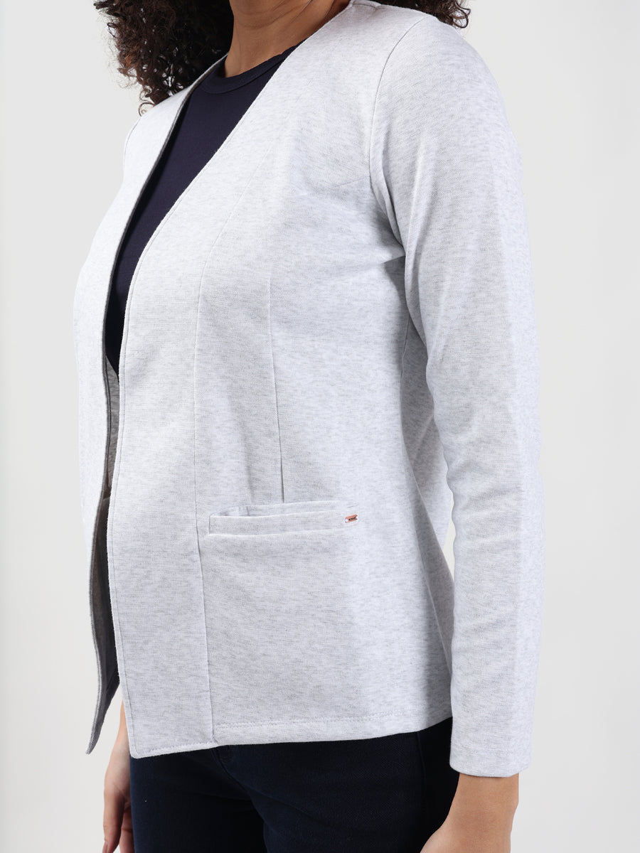 WHITE MELANGE FRONT OPEN BLAZER-5