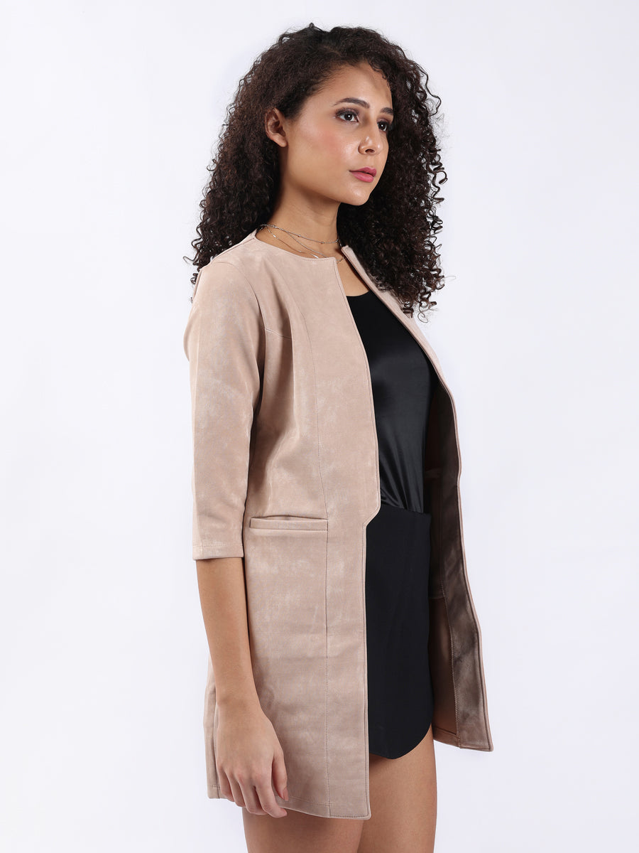 BEIGE SUEDE LONGLINE CARDIGAN-4