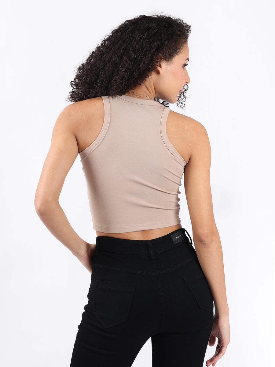 BEIGE RIBBED CROP TANK TOP-4