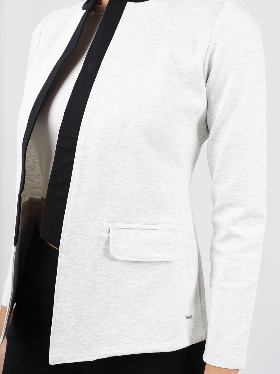 WHITE MANDARIN COLLAR FRONT OPEN BLAZER-5