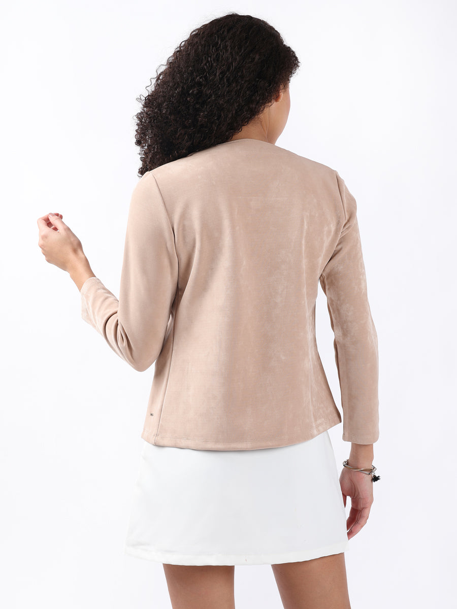 BEIGE SUEDE FRONT OPEN BLAZER-4
