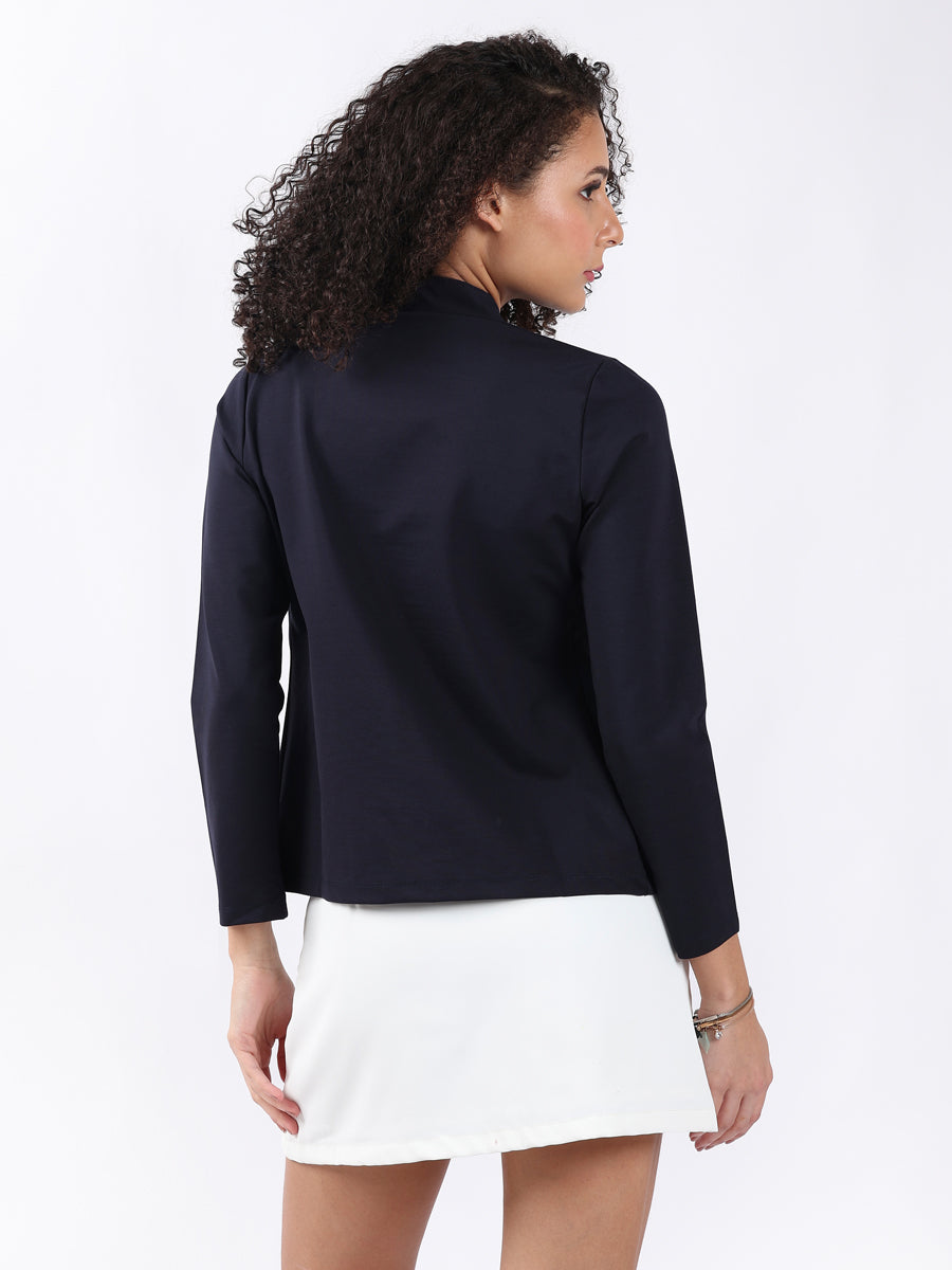 NAVY HIGH NECK FRONT OPEN BLAZER-4