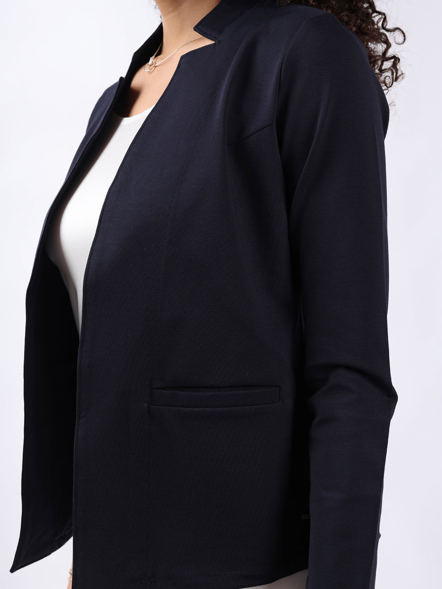 NAVY HIGH NECK FRONT OPEN BLAZER-5