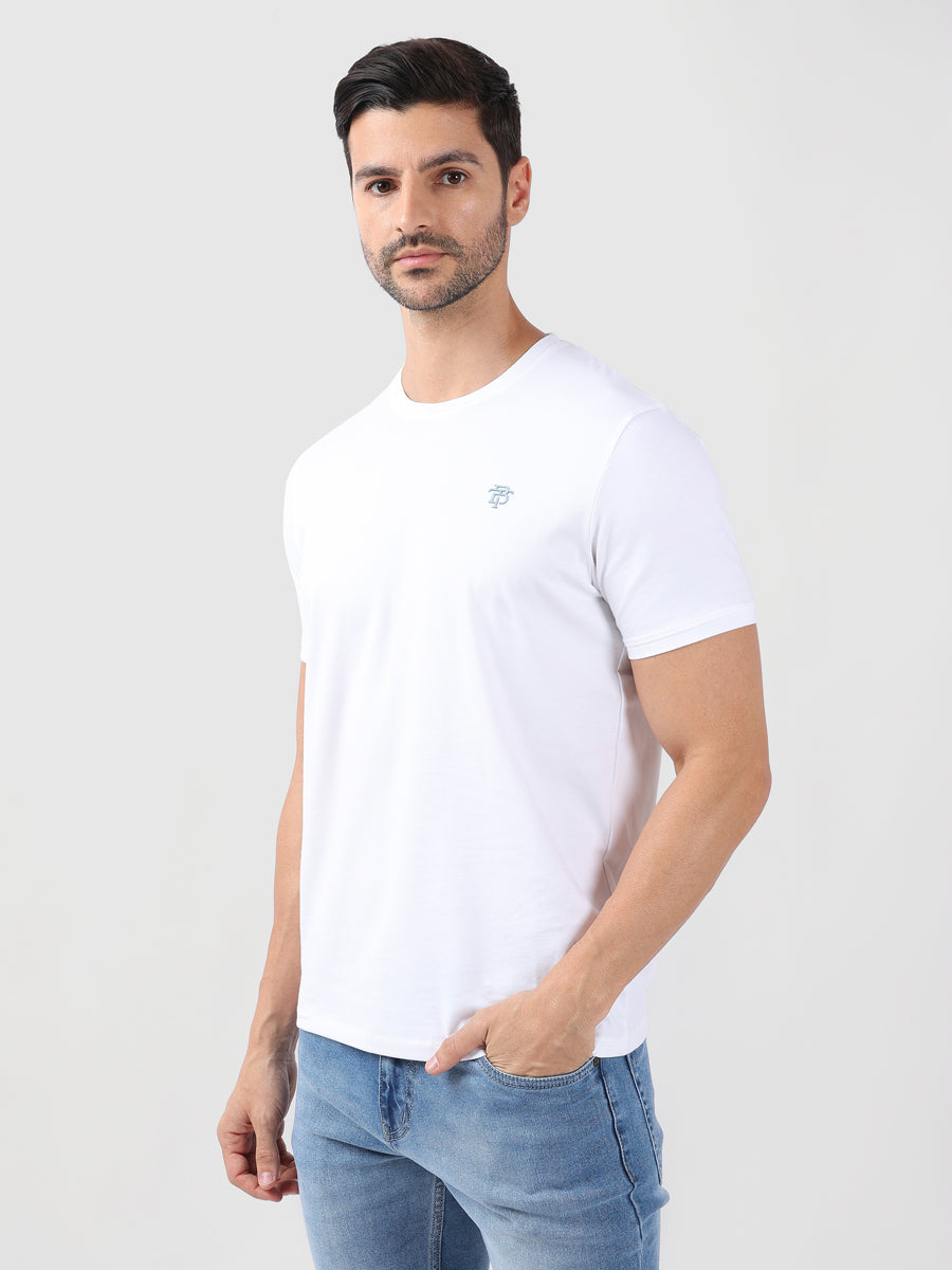 WHITE ROUND NECK LIGHT WEIGHT T-SHIRT