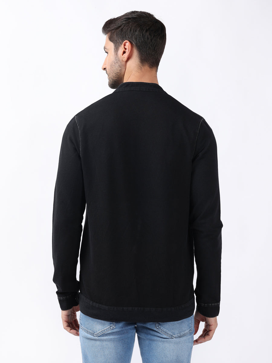 MANDERIN COLLAR BLACK DENIM JACKET-5