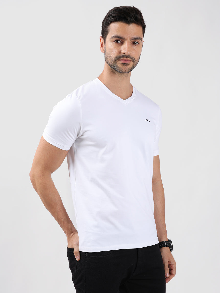 WHITE V-Neck light weight t-shirt-4