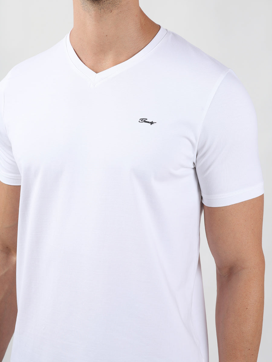 WHITE V-Neck light weight t-shirt-3
