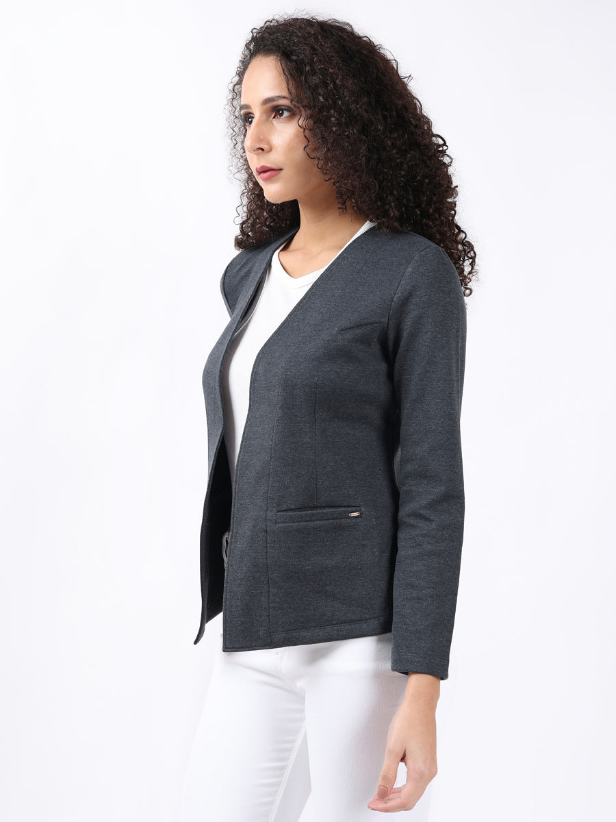 DARK GREY MELANGE FRONT OPEN BLAZER-3