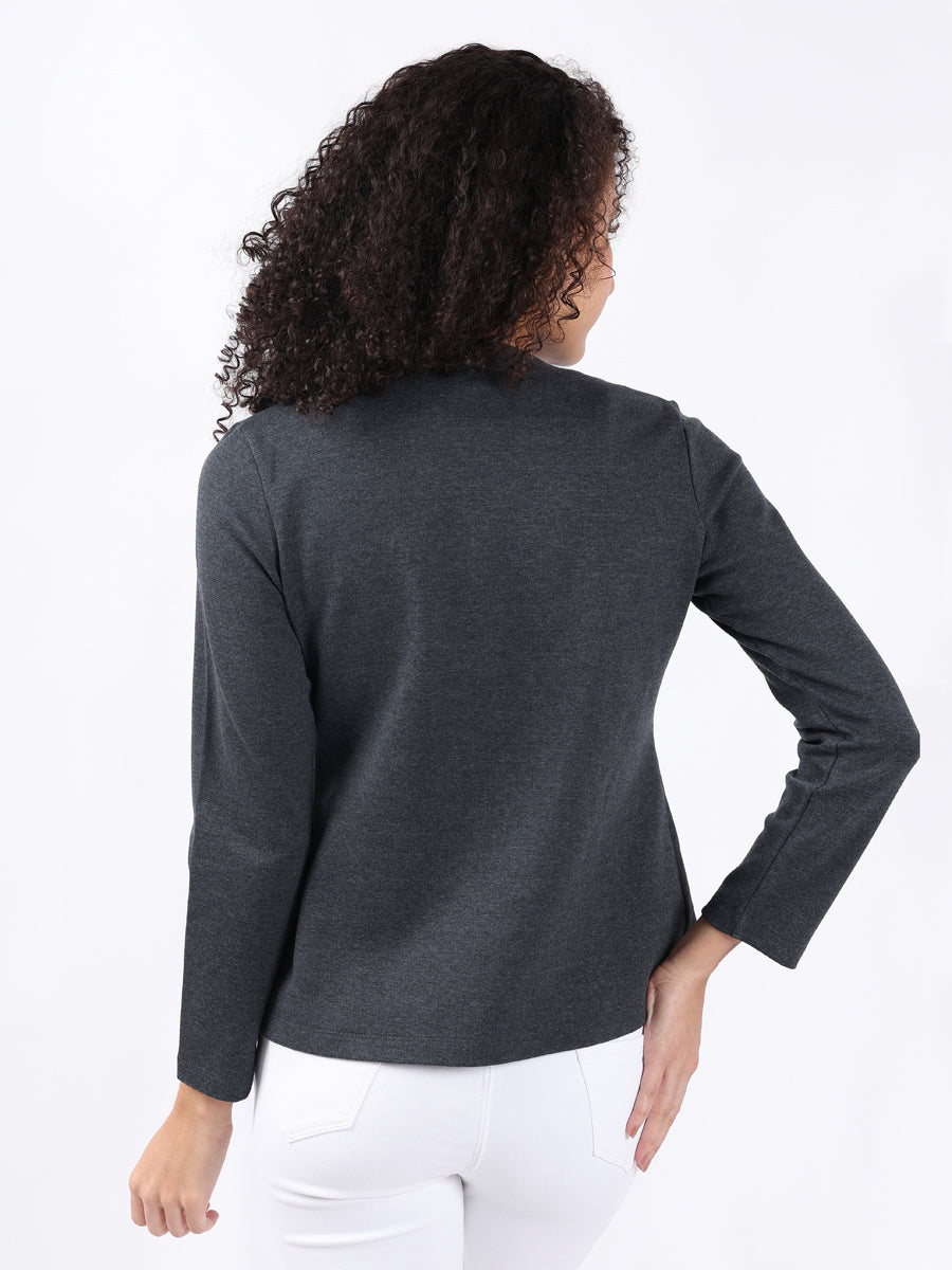 DARK GREY MELANGE FRONT OPEN BLAZER-4