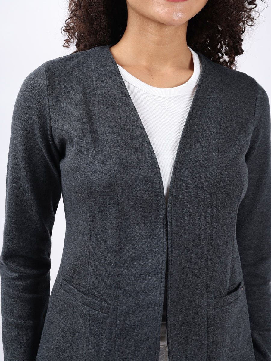 DARK GREY MELANGE FRONT OPEN BLAZER-5