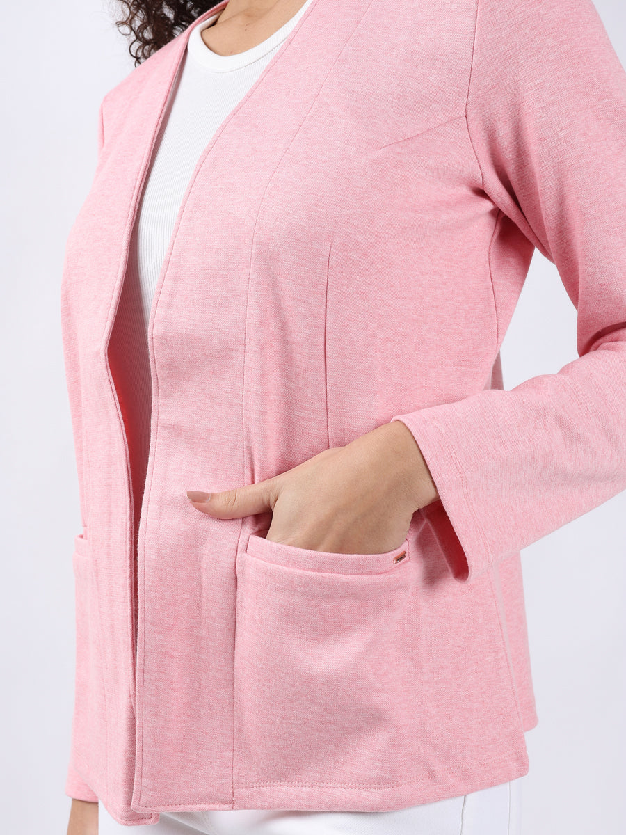 PINK MELANGE FRONT OPEN BLAZER-5
