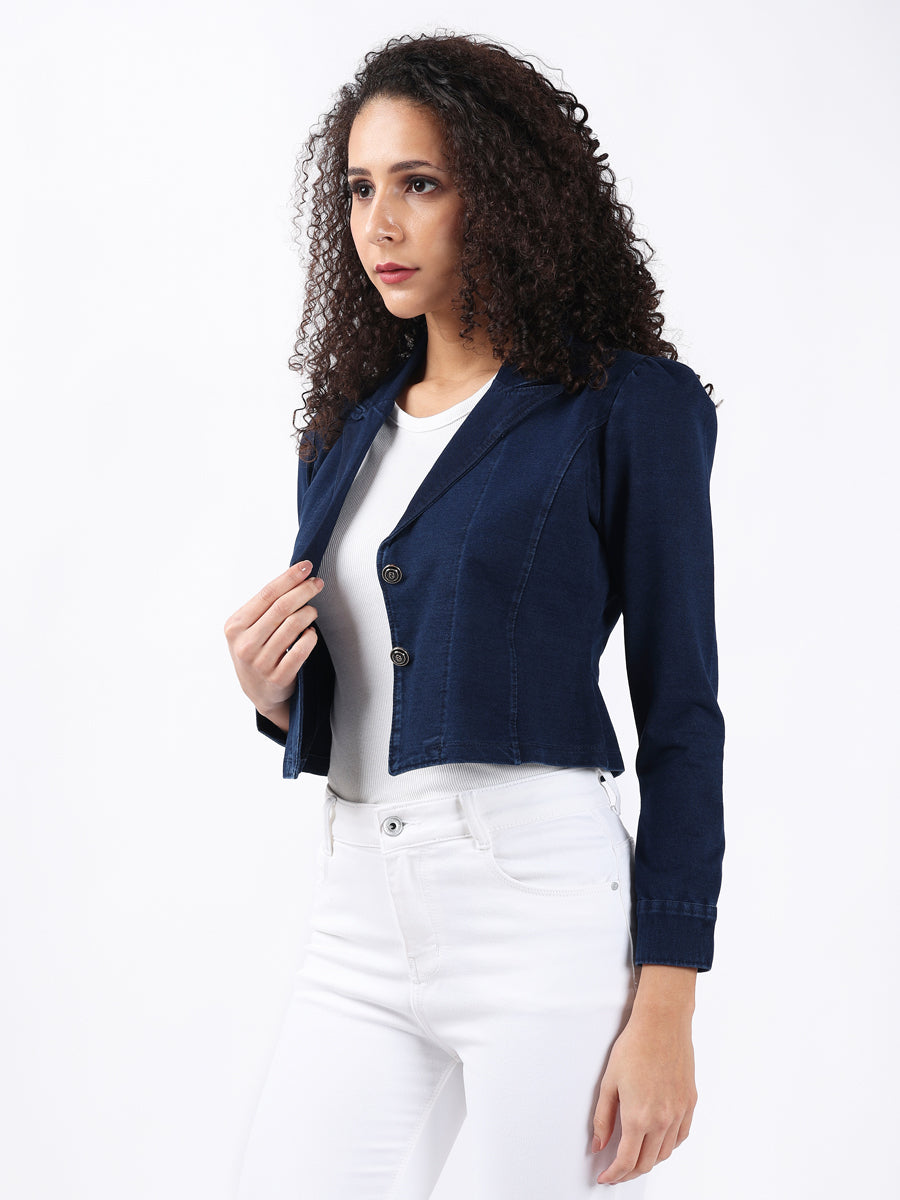 MARQUEE CROP BLUE DENIM BLAZER-3