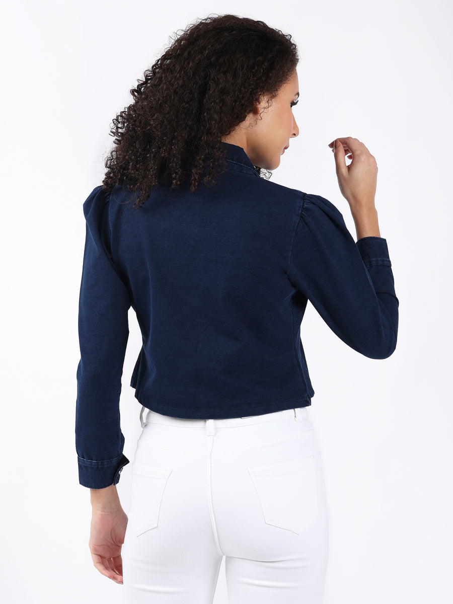 MARQUEE CROP BLUE DENIM BLAZER-4