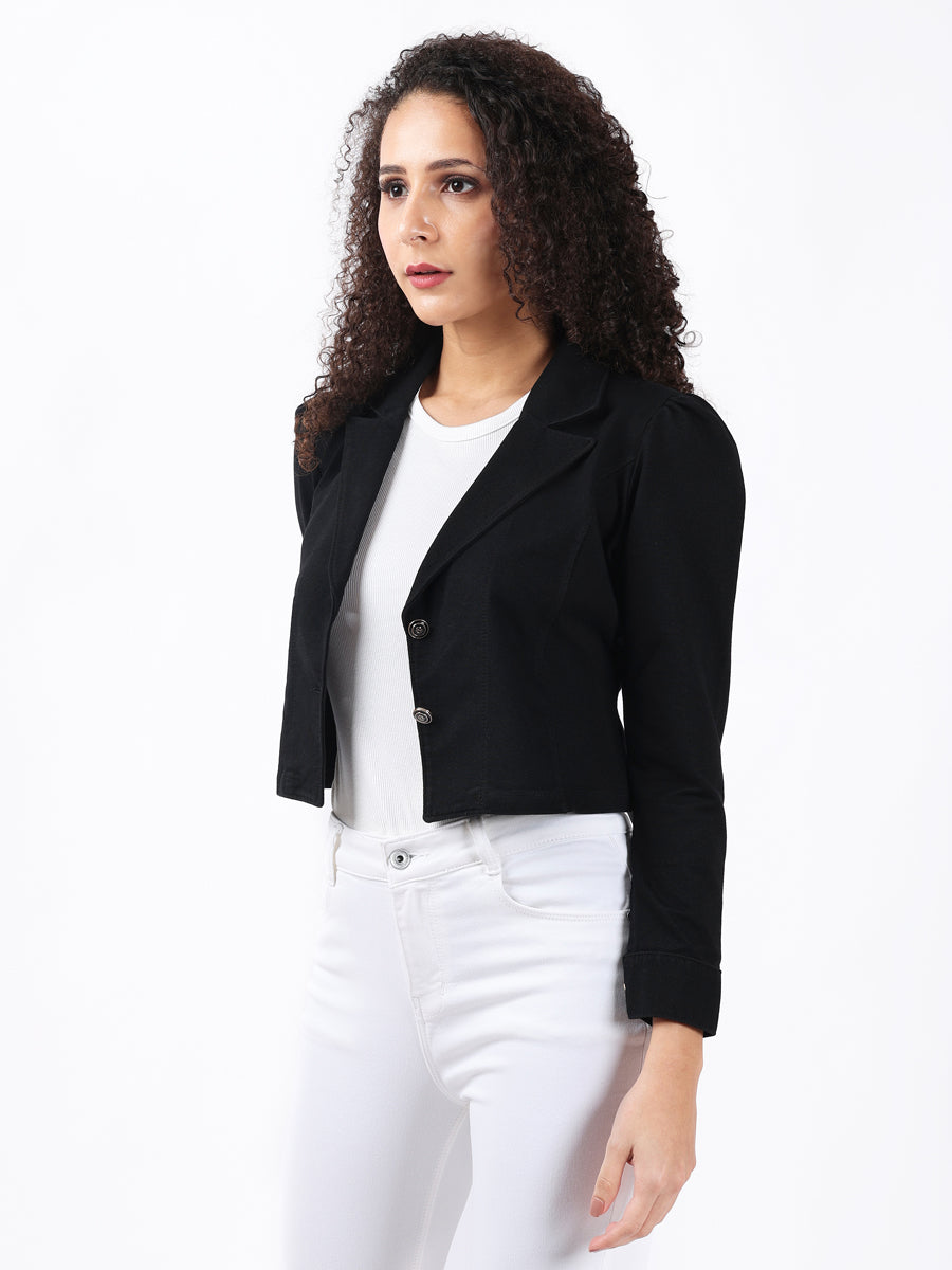 MARQUEE CROP BLACK DENIM BLAZER-3