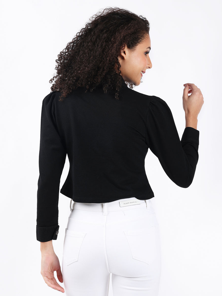 MARQUEE CROP BLACK DENIM BLAZER-4