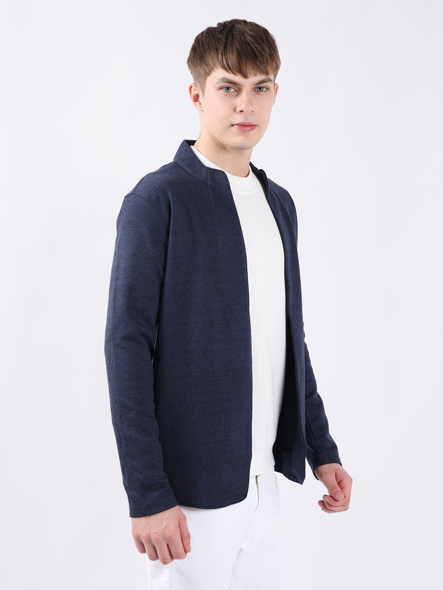 BLUE JACQUARD KNIT LIGHTWEIGHT CARDIGAN-3