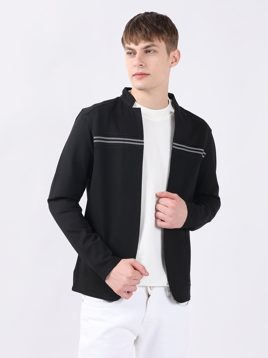 Men’s Black Cut & Sew Rib Panel Cardigan