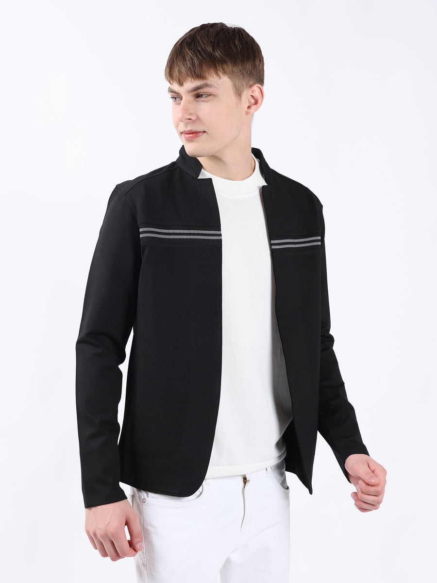Men’s Black Cut & Sew Rib Panel Cardigan