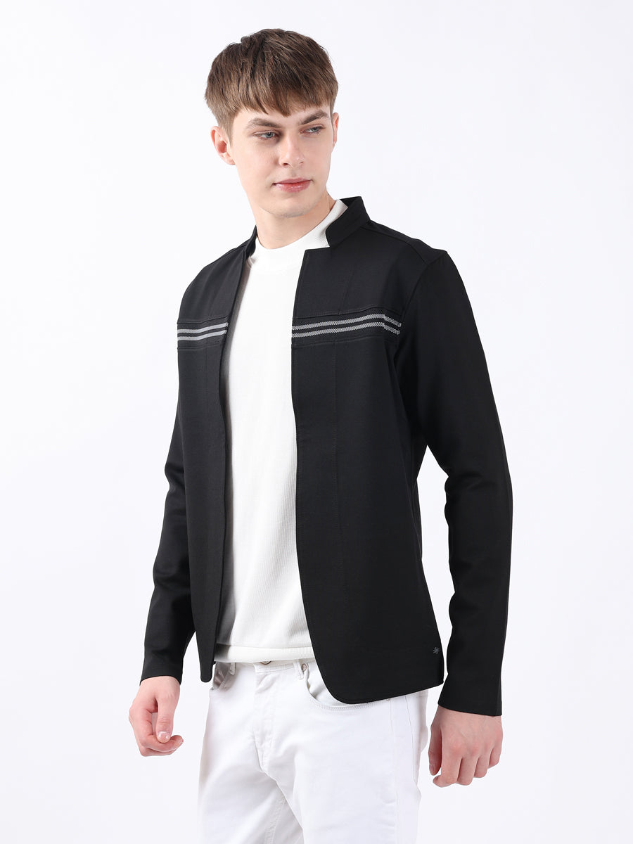 Men’s Black Cut & Sew Rib Panel Cardigan-4