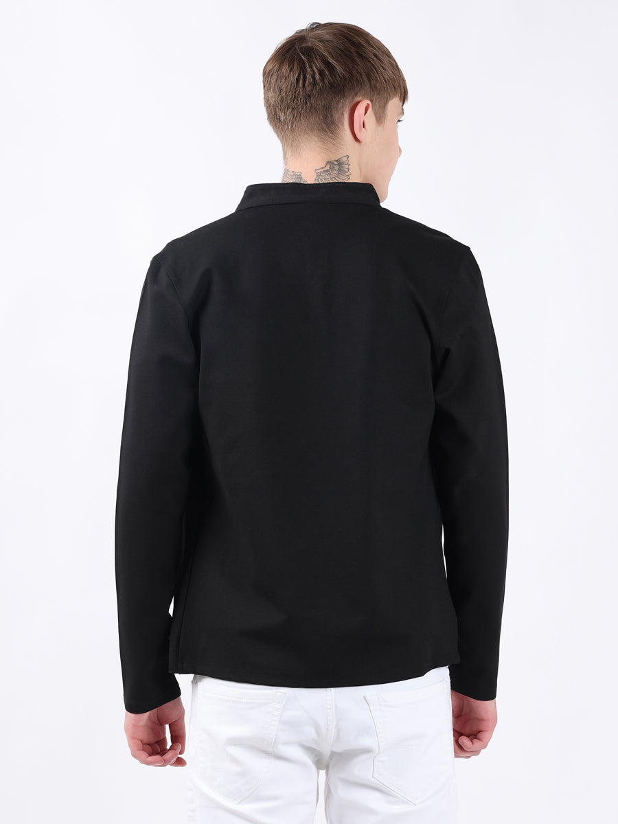 Men’s Black Cut & Sew Rib Panel Cardigan-5