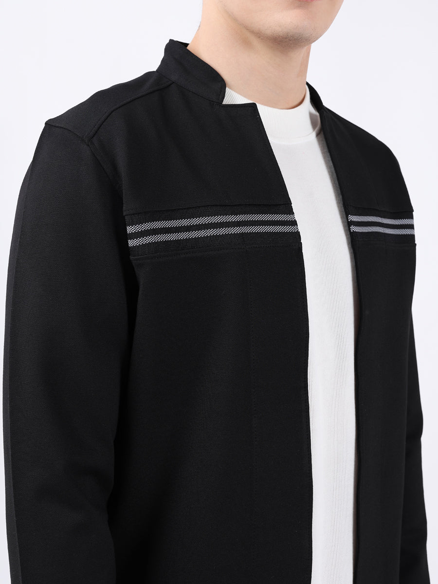 Men’s Black Cut & Sew Rib Panel Cardigan-3