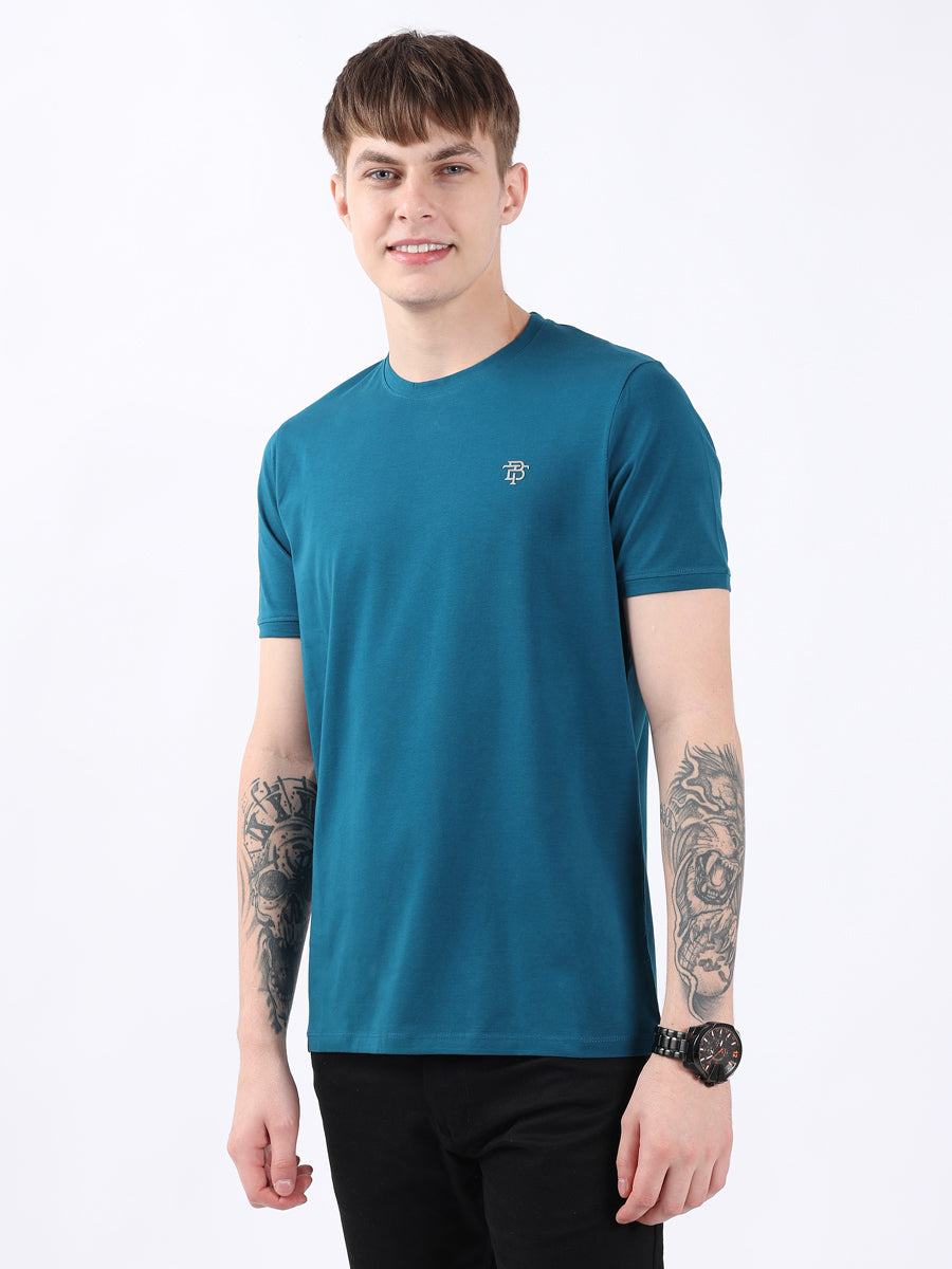 TEAL ROUND NECK LIGHT WEIGHT T-SHIRT-4