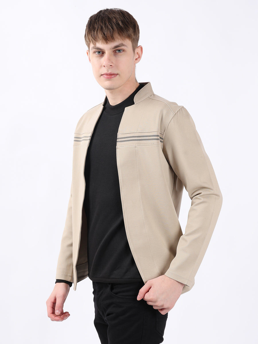 Men’s Beige Cut & Sew Rib Panel Cardigan