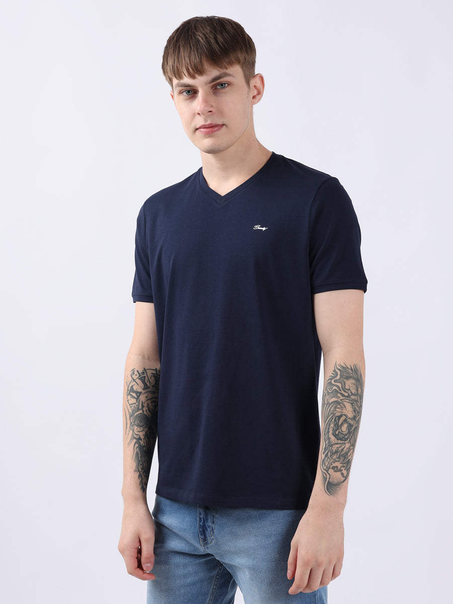 NAVY V-Neck light weight t-shirt-4