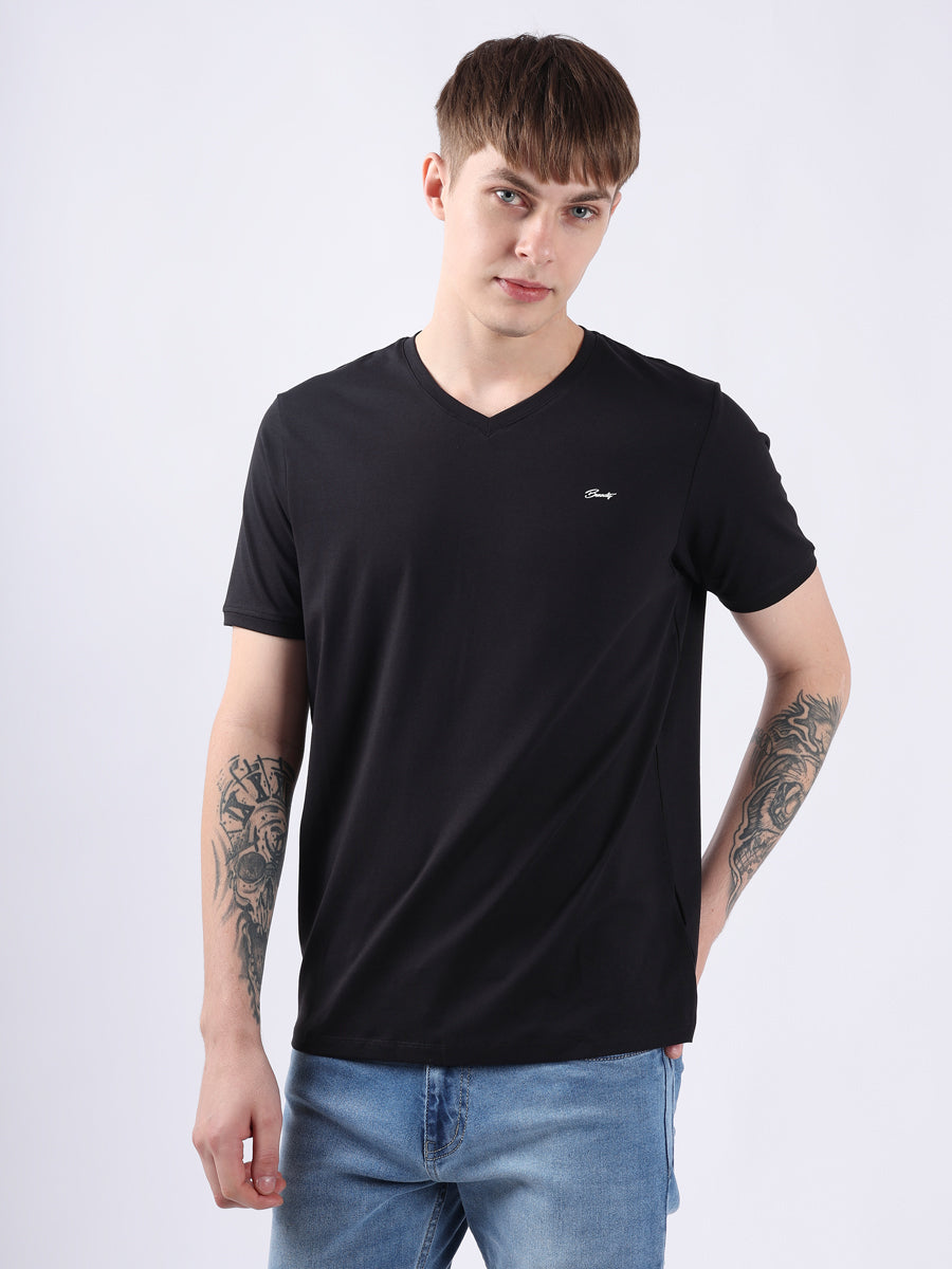 BLACK V-Neck light weight t-shirt