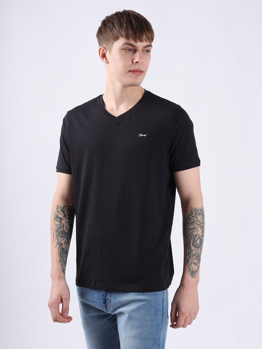 BLACK V-Neck light weight t-shirt-4