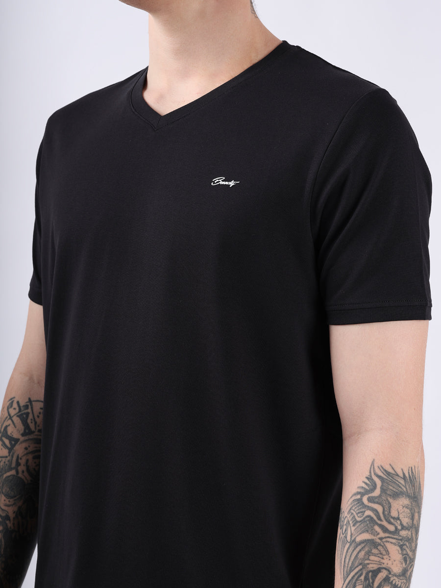 BLACK V-Neck light weight t-shirt-3