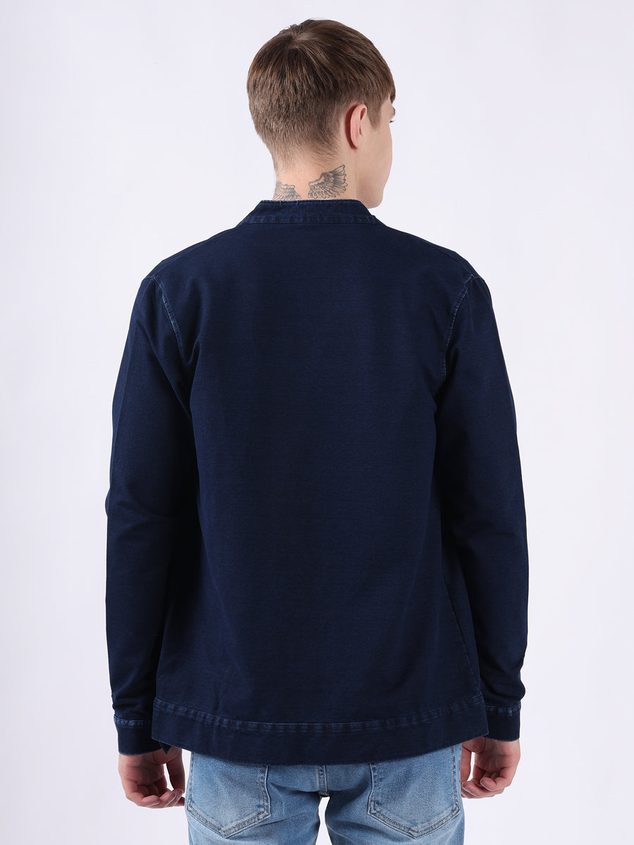MANDERIN COLLAR BLUE DENIM JACKET-5