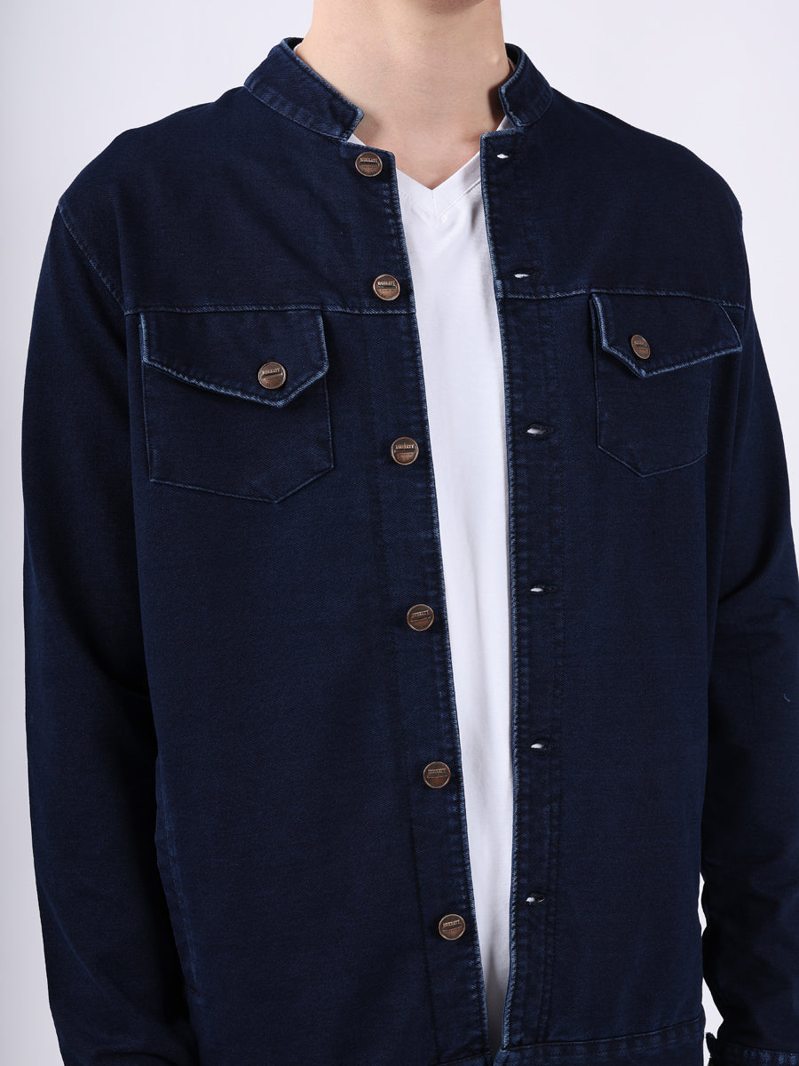 MANDERIN COLLAR BLUE DENIM JACKET-3