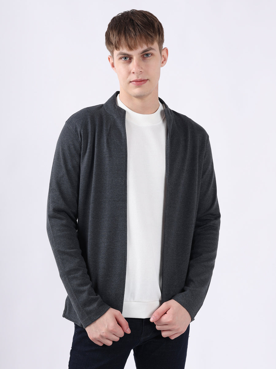DARK GREY JACQUARD KNIT LIGHTWEIGHT CARDIGAN-3