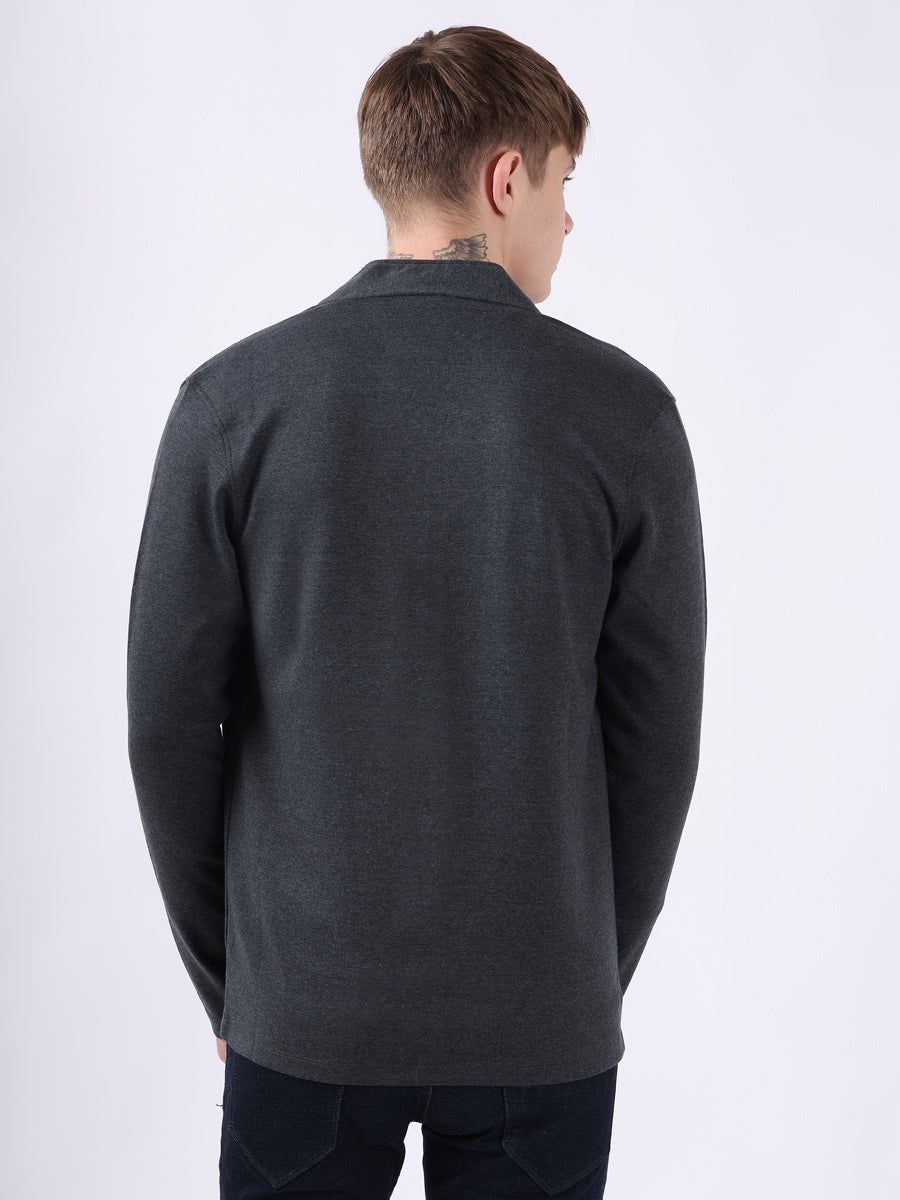 DARK GREY JACQUARD KNIT LIGHTWEIGHT CARDIGAN-5