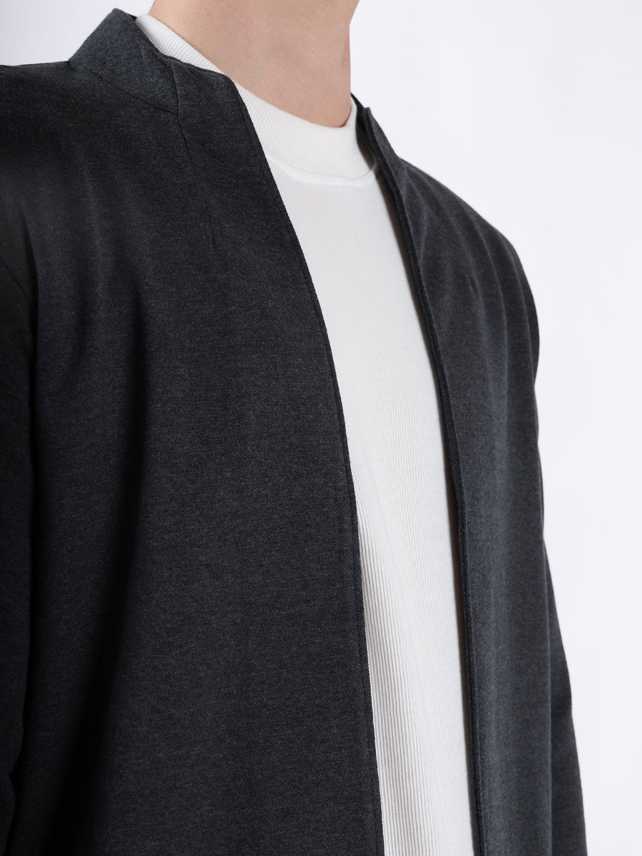 DARK GREY JACQUARD KNIT LIGHTWEIGHT CARDIGAN-4