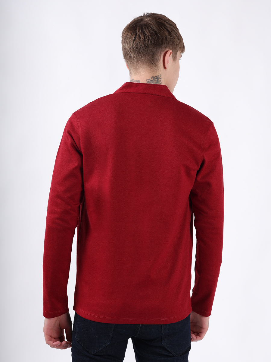 MAROON JACQUARD KNIT LIGHTWEIGHT CARDIGAN-5