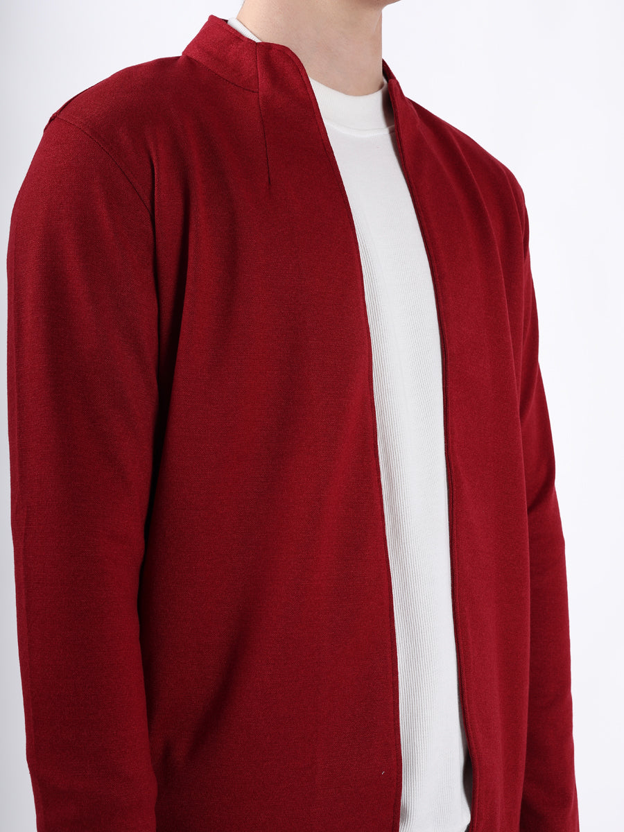 MAROON JACQUARD KNIT LIGHTWEIGHT CARDIGAN-4