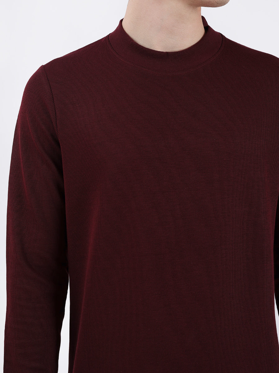 MAROON PLAIN HIGHNECK SWEATSHIRT-3