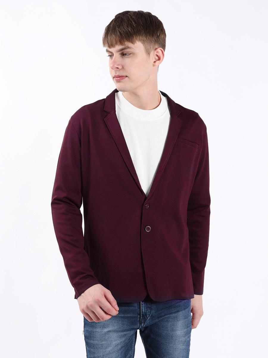 MAROON STYLISH STRETCH BLAZER-3