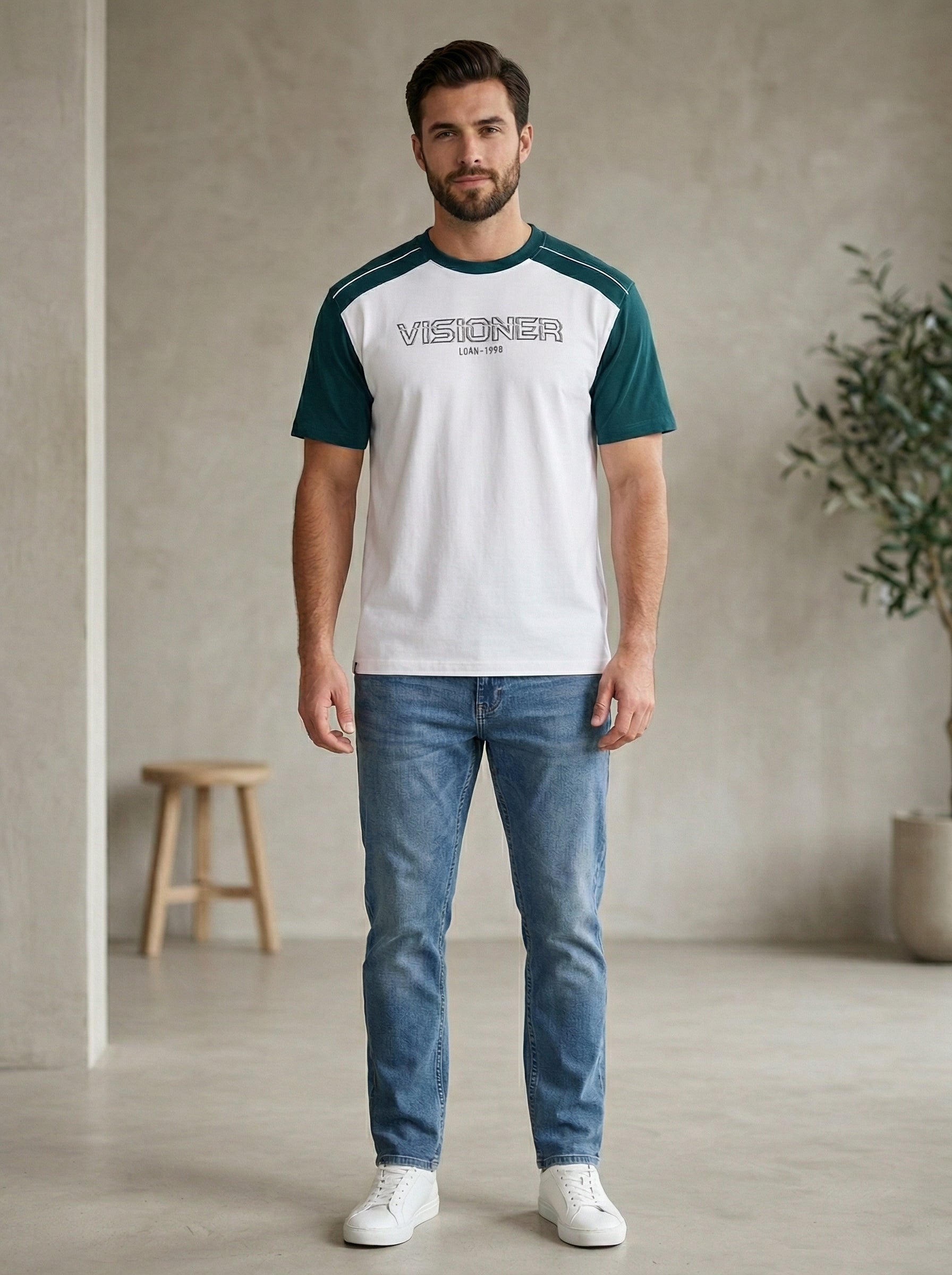 Bonnaty "Visioner" Colorblock Raglan-Style T-Shirt - White/Teal-3