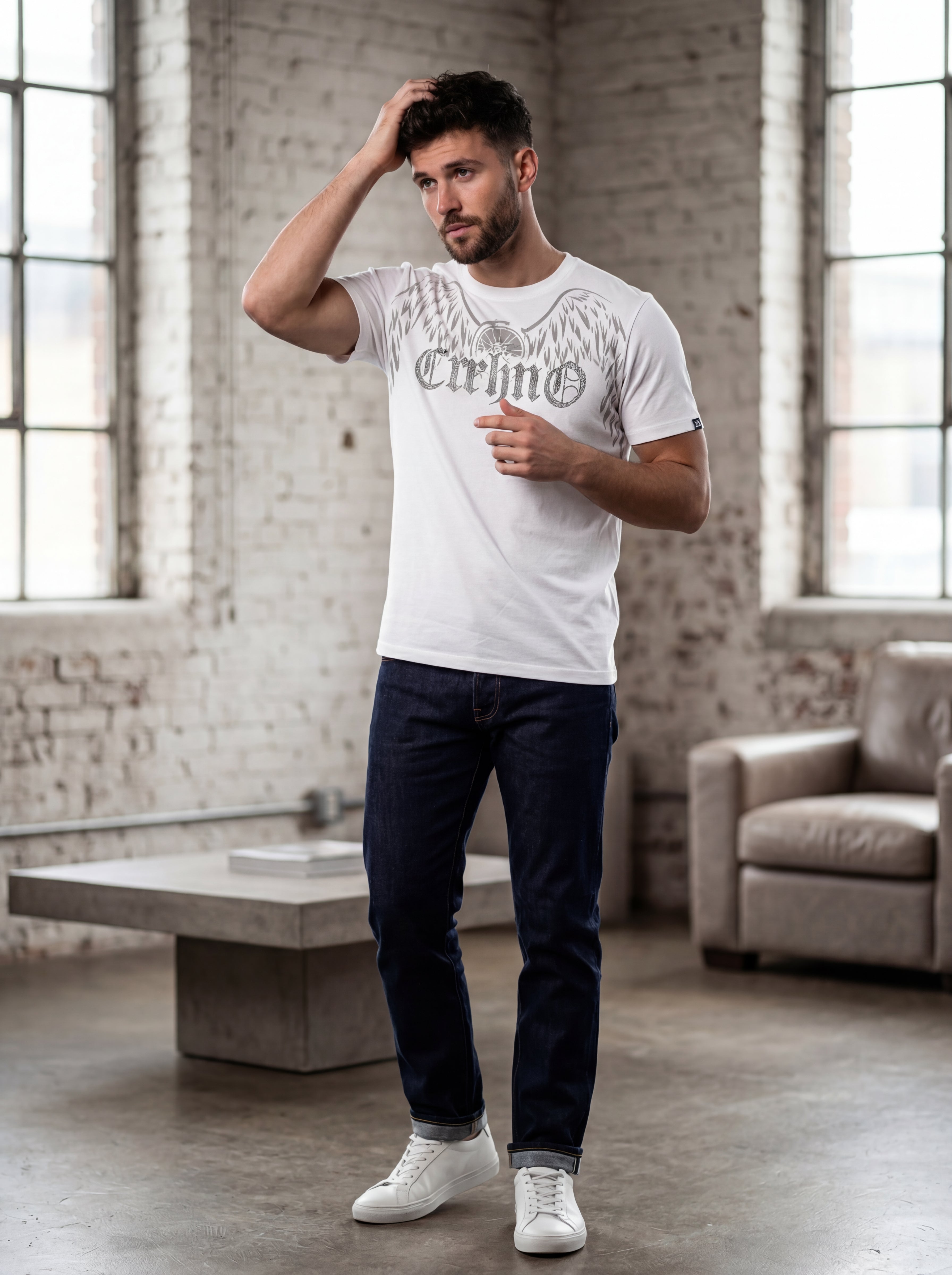 Men’s "Apex Wing" Graphic T-Shirt – Crisp White & Silver-3