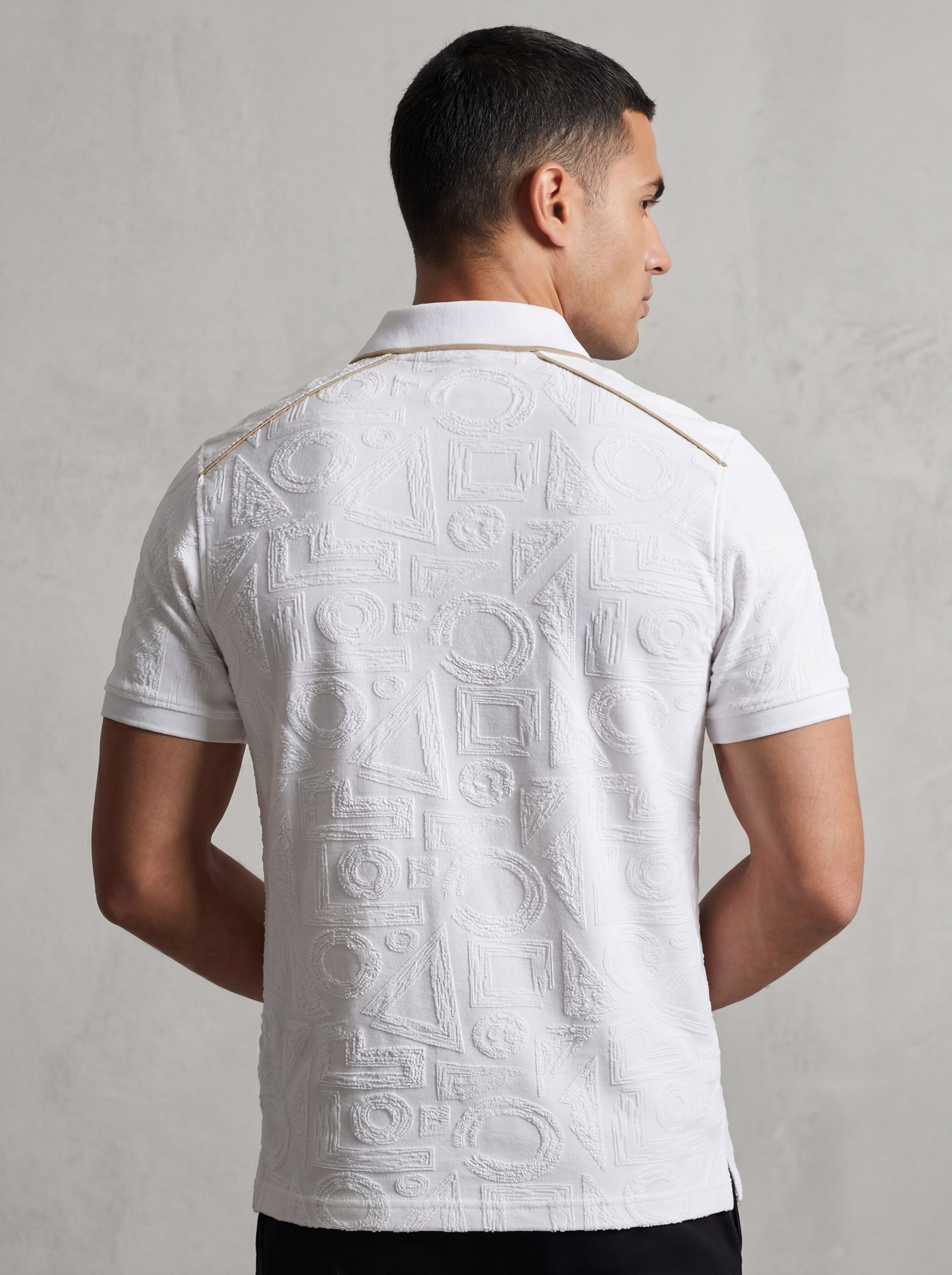 Bonnaty Geometric Textured Knit Polo White T-Shirt-7