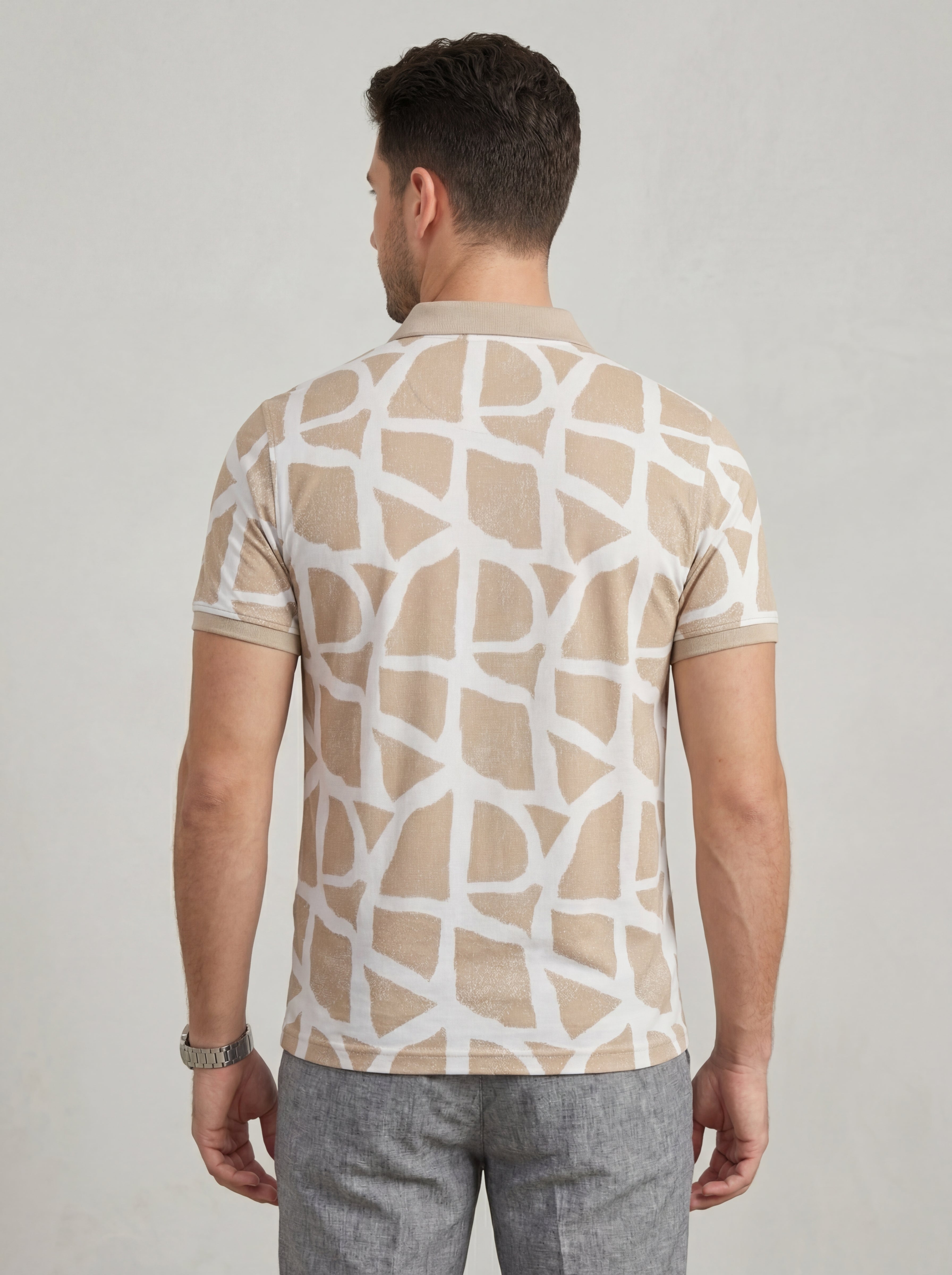 Men’s "Safari Mosaic" Printed Polo – Sand & Cream-6