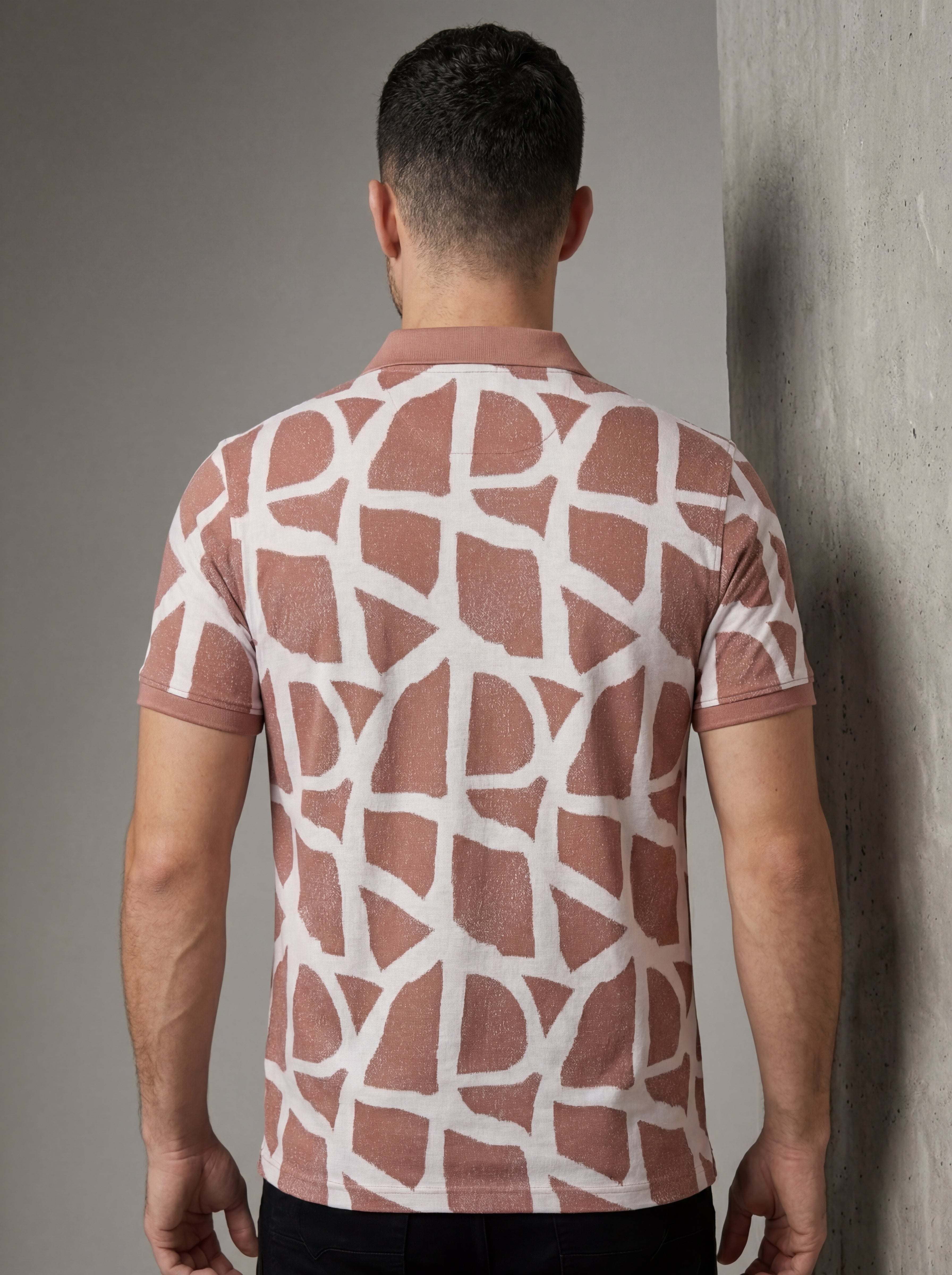 Men’s "Desert Mosaic" Geometric Polo – Rosewood & Ivory-7
