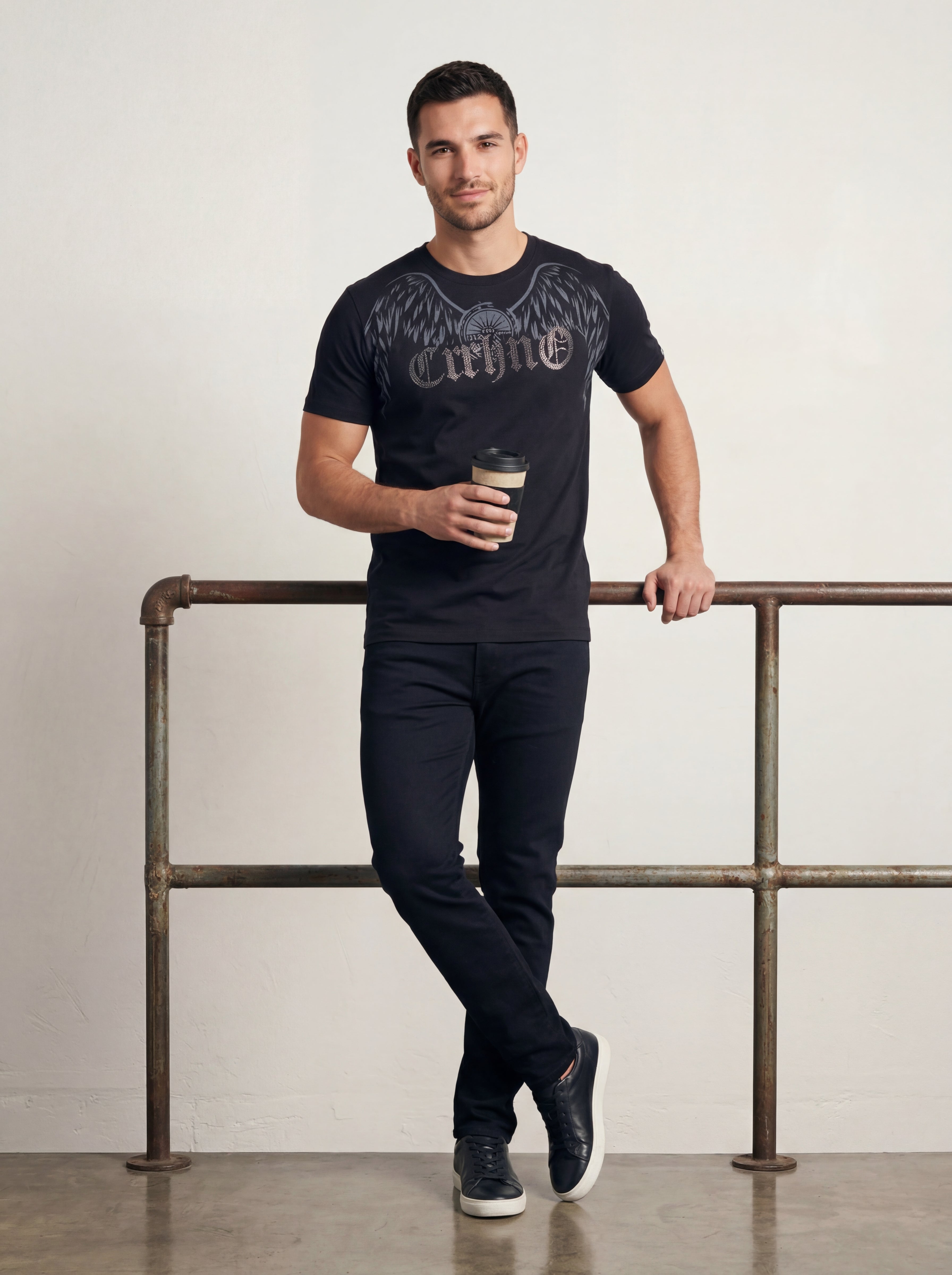 Men’s "Apex Wing" Graphic T-Shirt – Crisp Black & Silver