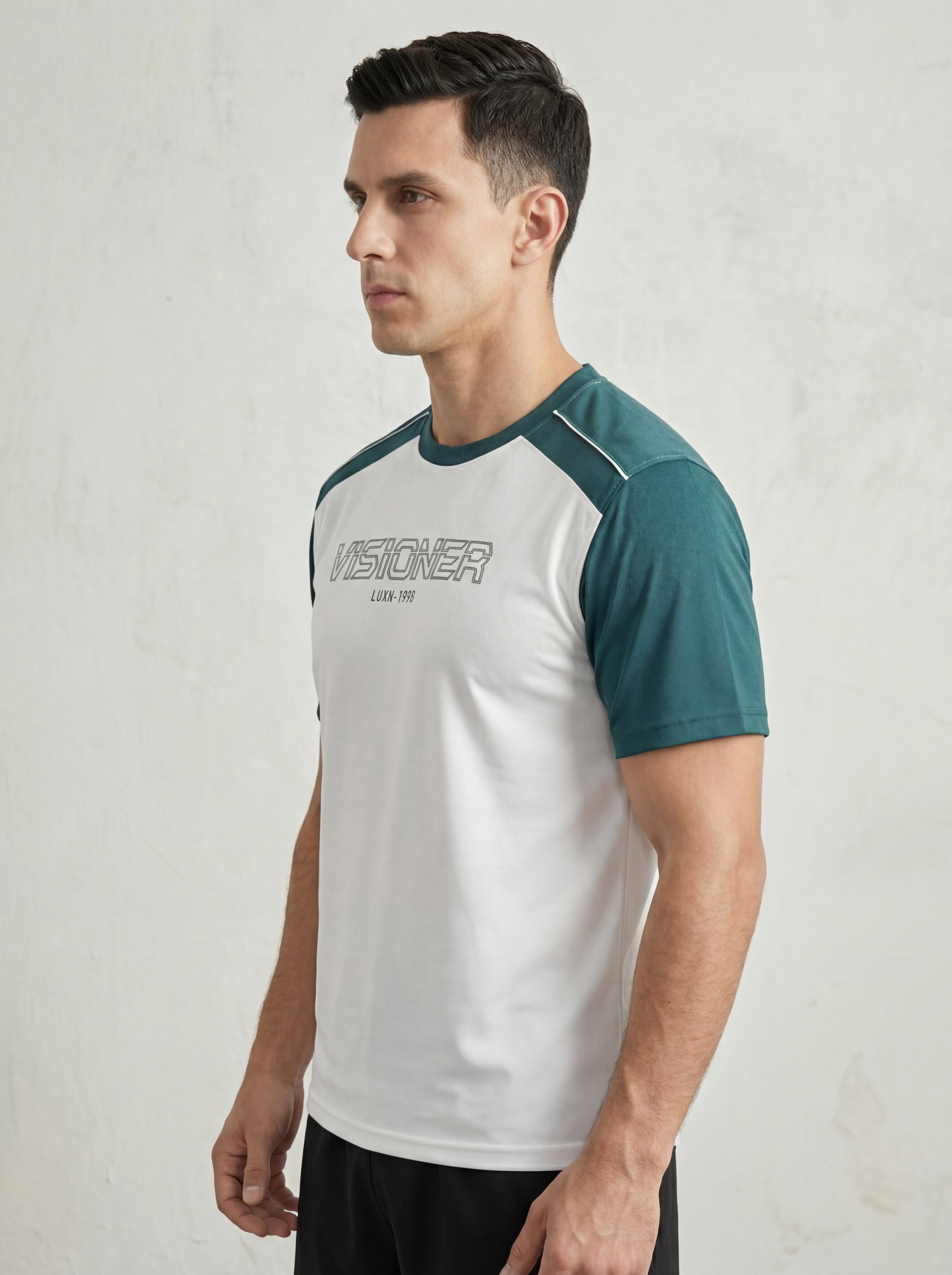 Bonnaty "Visioner" Colorblock Raglan-Style T-Shirt - White/Teal-5
