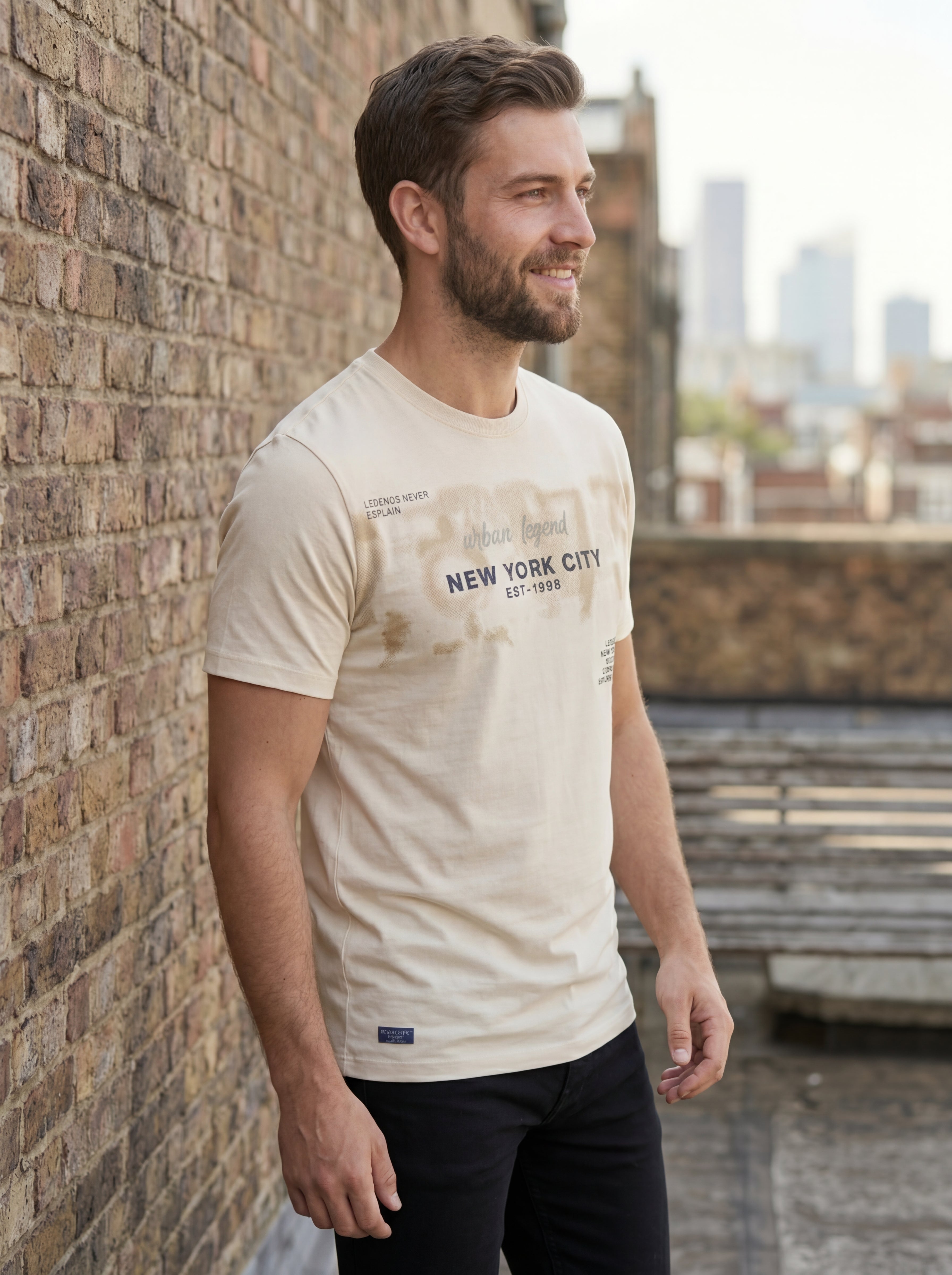 Bonnaty "Urban Legend" New York City Graphic Beige T-Shirt-4